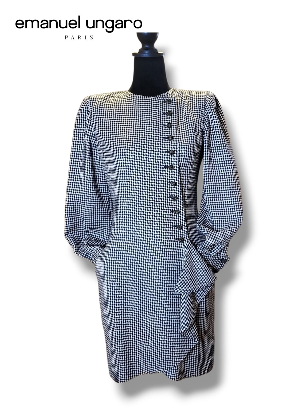 Emanuel Ungaro Parallele Houndstooth Button Front Dress Size 4 Vintage Luxury - Picture 4 of 17